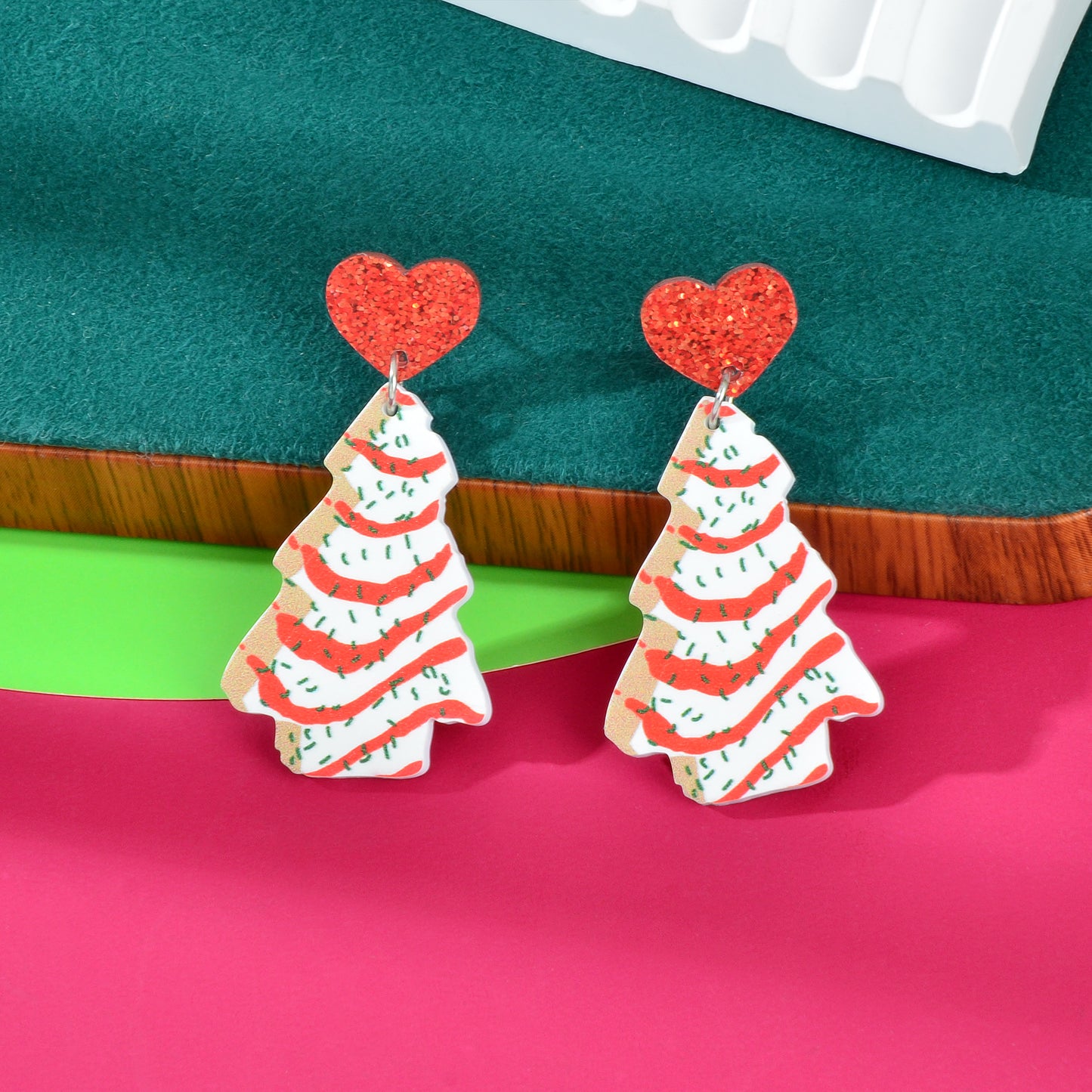 Festive Christmas Tree Pendant Dangle Earrings Dainty Seasonal Gifts for Girls