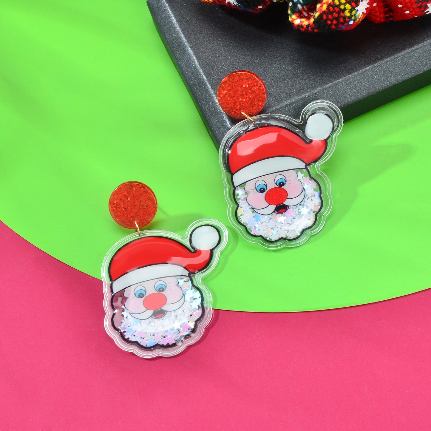Cute Christmas Santa Acrylic Earrings Sparkly Star Sequins Decor Xmas Party Jewelry Gift