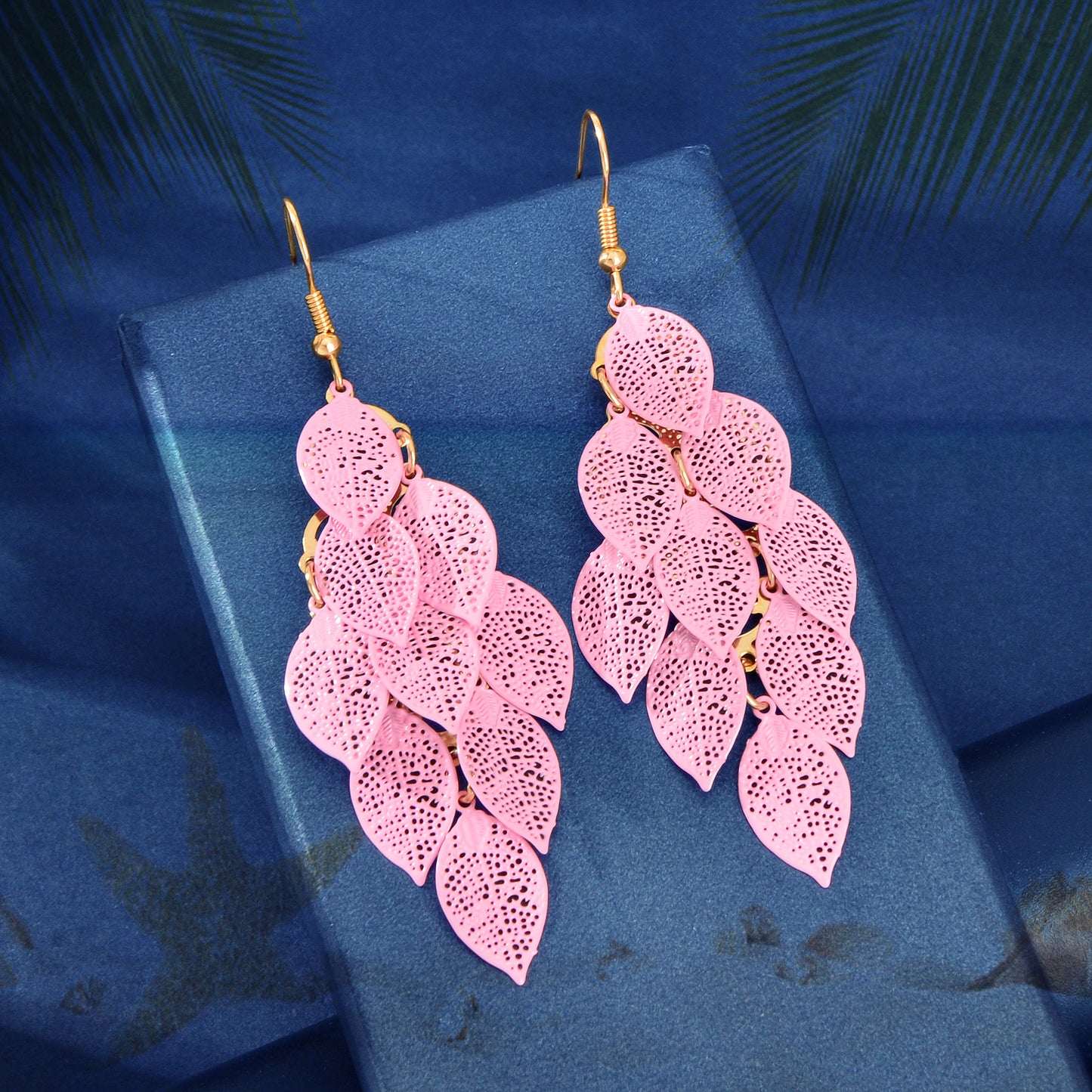 AU Local Bohemian Colorful Hollow Layered Leaf Stacks Hook Drop Dangle Earrings