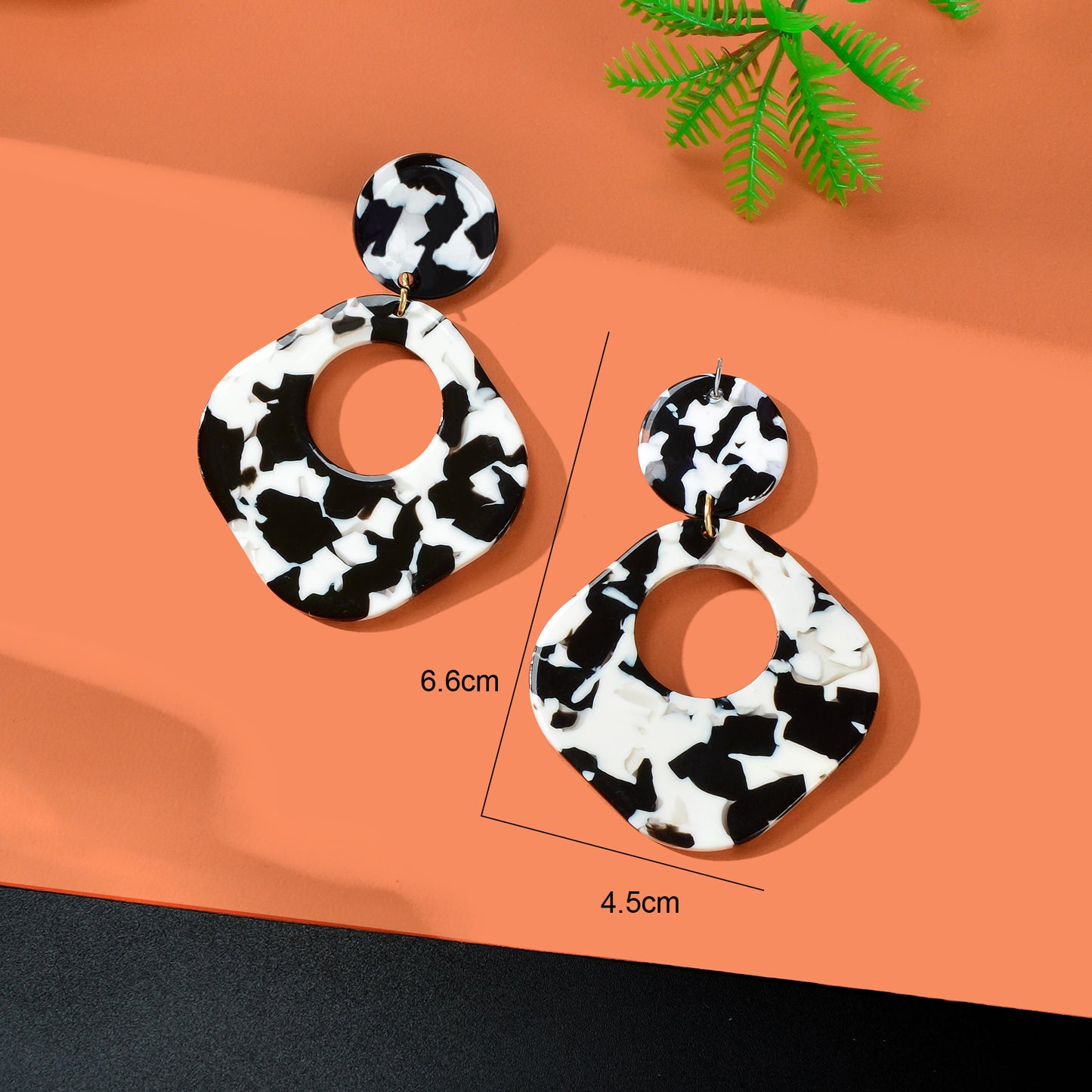 Retro White Black Acrylic Tortoise Resin Round Square Dangle Earrings Daily Officework Party Jewelry
