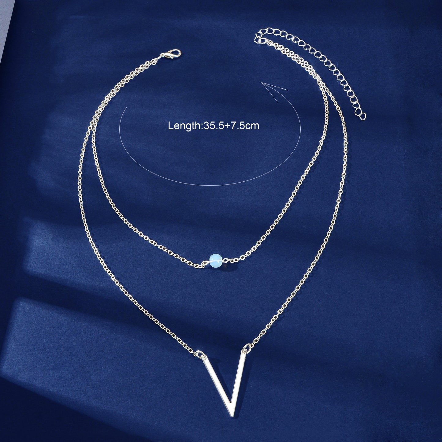 Double layer Gold Chain Letter V Shape Geometric Pendant Necklace Jewellery Gift