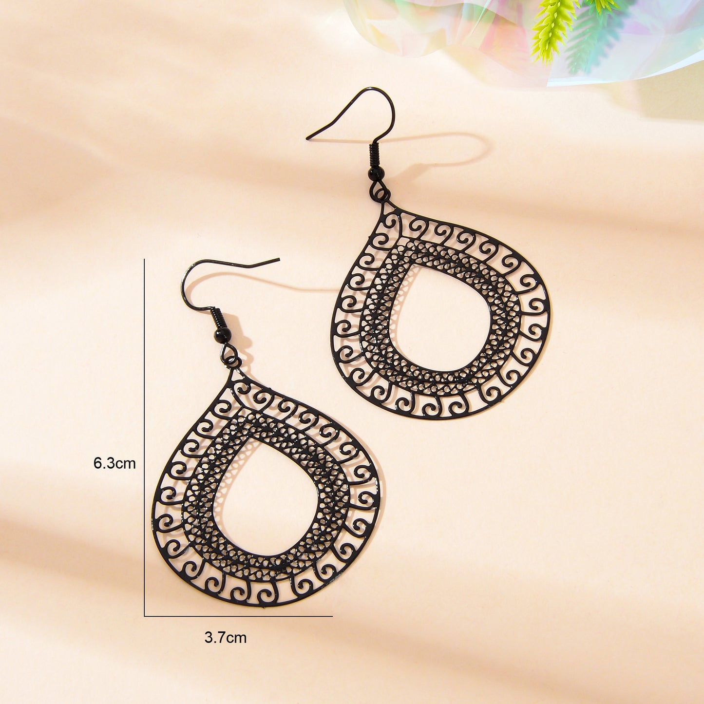 Elegant Black Hollow Geometric Water Drop Earrings Party Daily Holiday Jewelry