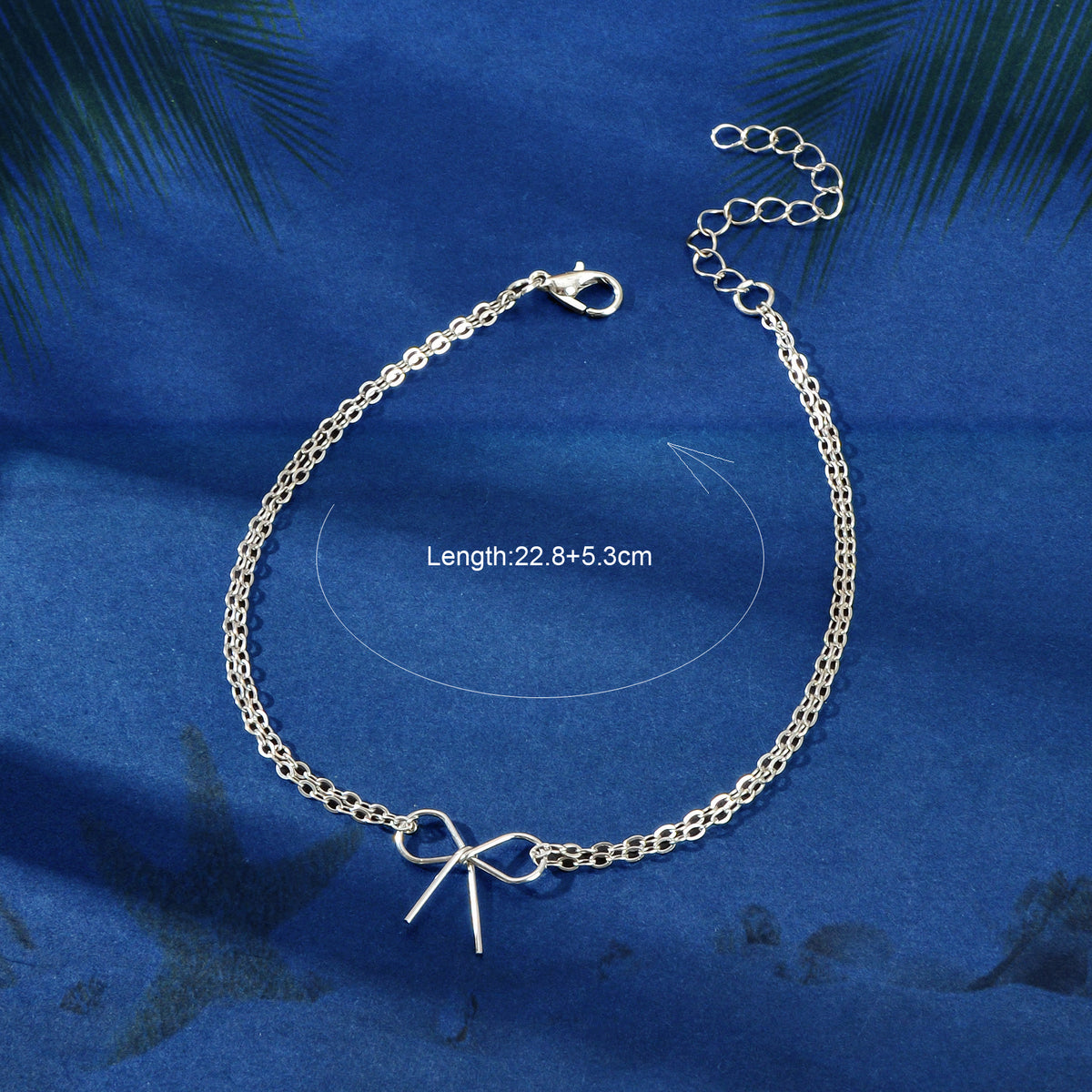 Minimalist Summer Gold Silver Bow Double Layer Chain Anklet Holiday Foot Jewelry