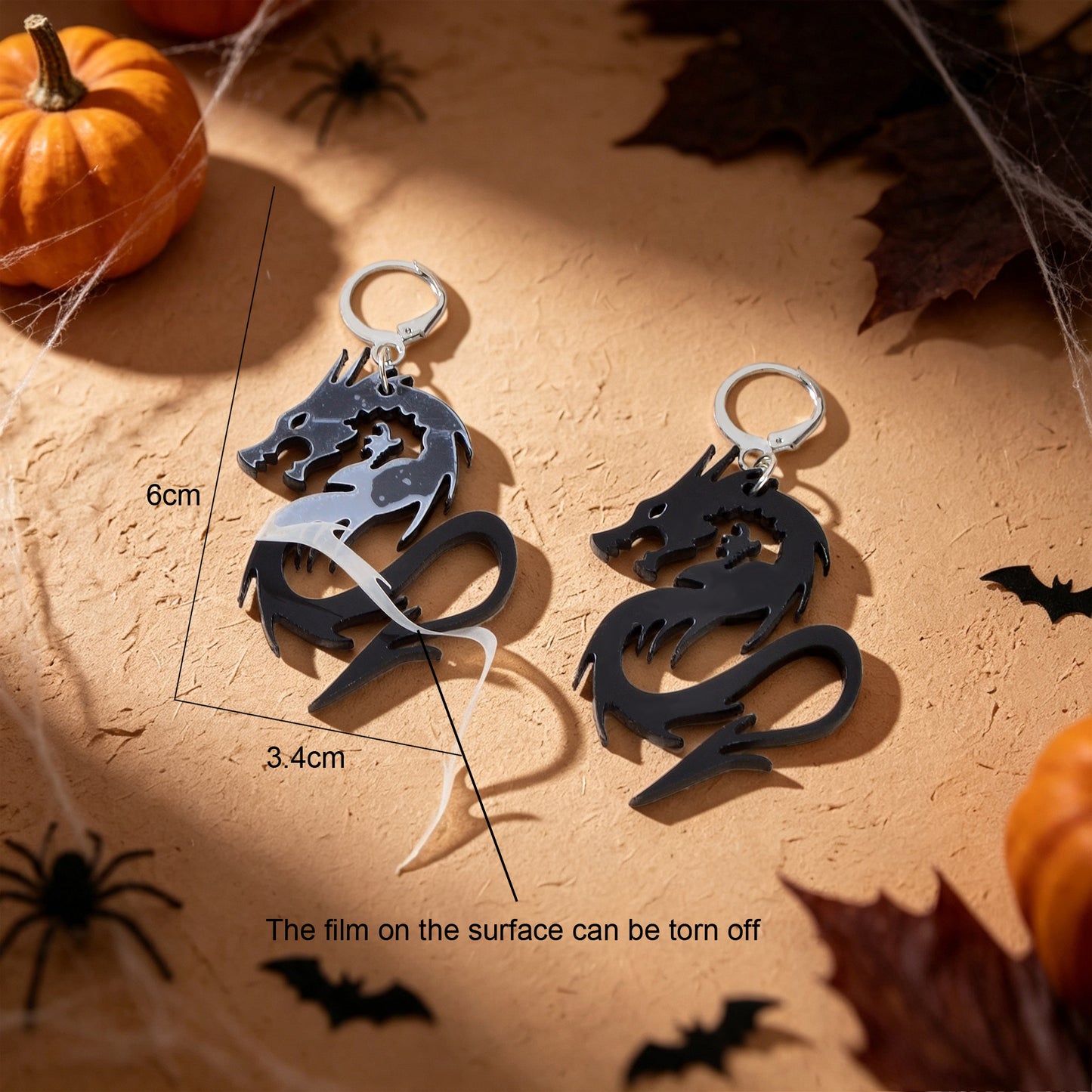 Halloween Acrylic Dragon Dangle Hoop Earring Gothic Spooky Party Cosplay Jewelry