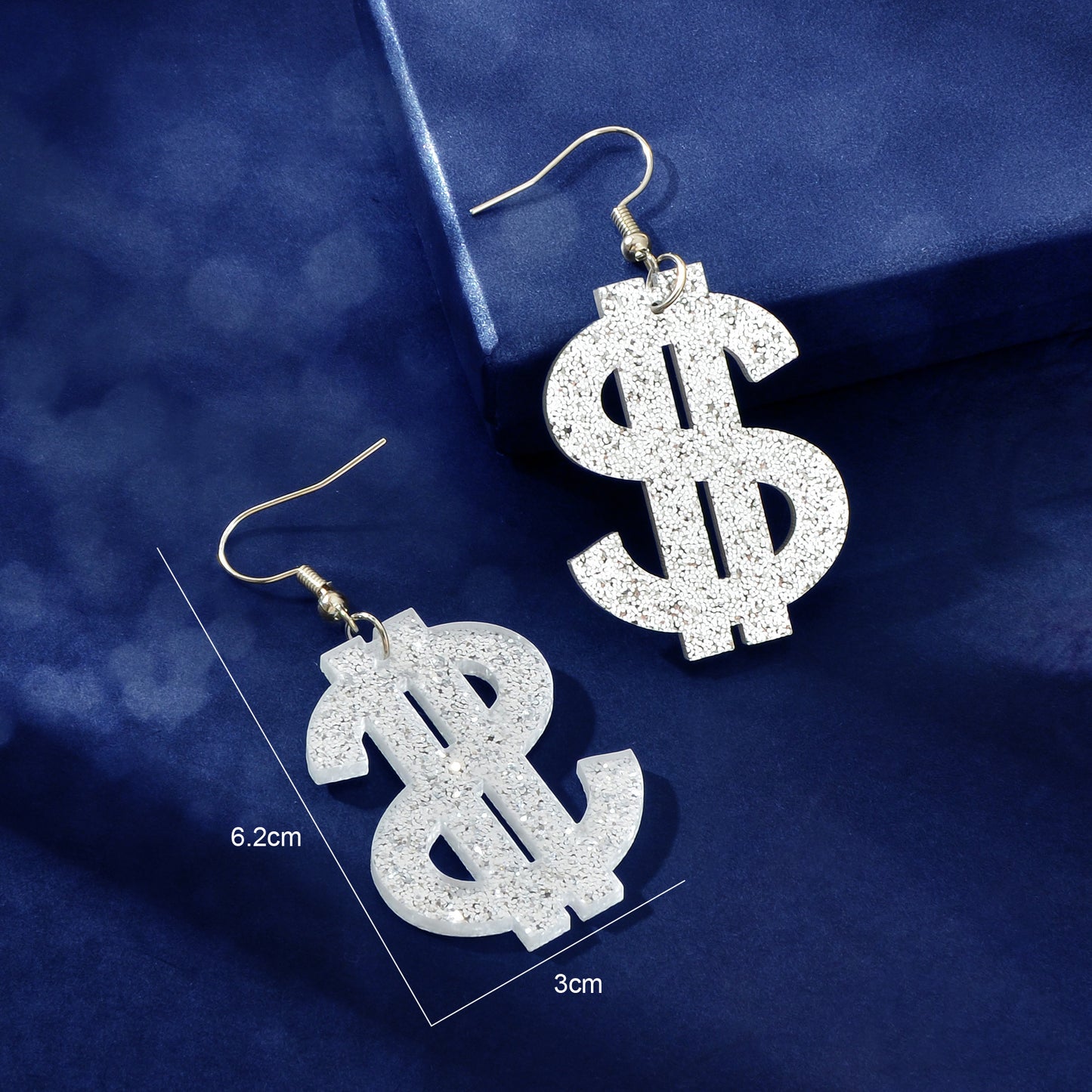 Creative Sequin Decor Silvery Acrylic Dollar Sign Dangle Earrings Women Social Gatherings Party Jewelry