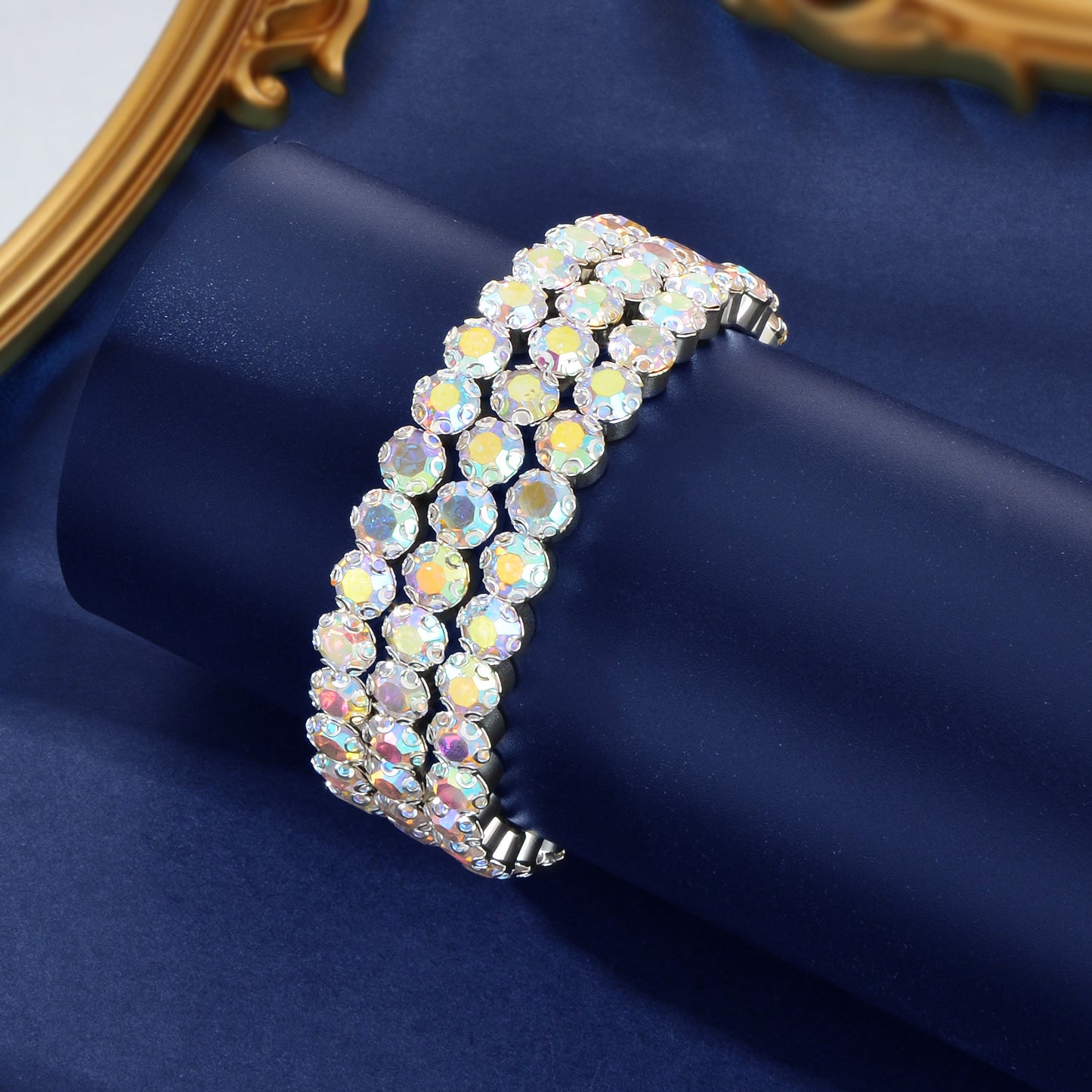Luxurious Sparkling Zircon Decor Silver Layered Bracelets Bangle Wedding Jewelry
