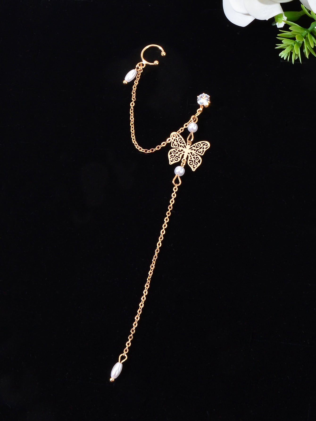 Butterfly Pendant Tassel Stud Earrings - Elegant and Whimsical Dangles Ear Clip