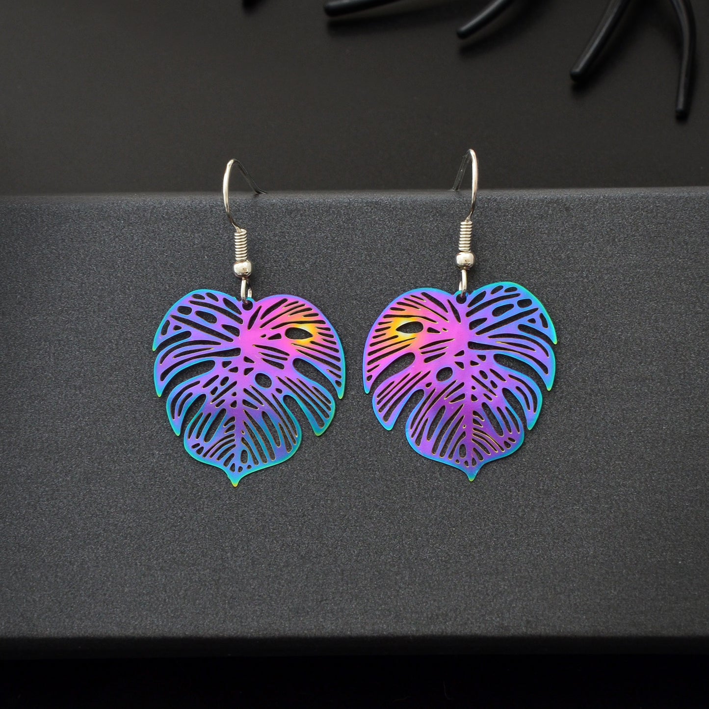 Boho Chic Colorful Metal Hollow Leaf Dangle Earrings Daily Officework Basic Jewelry