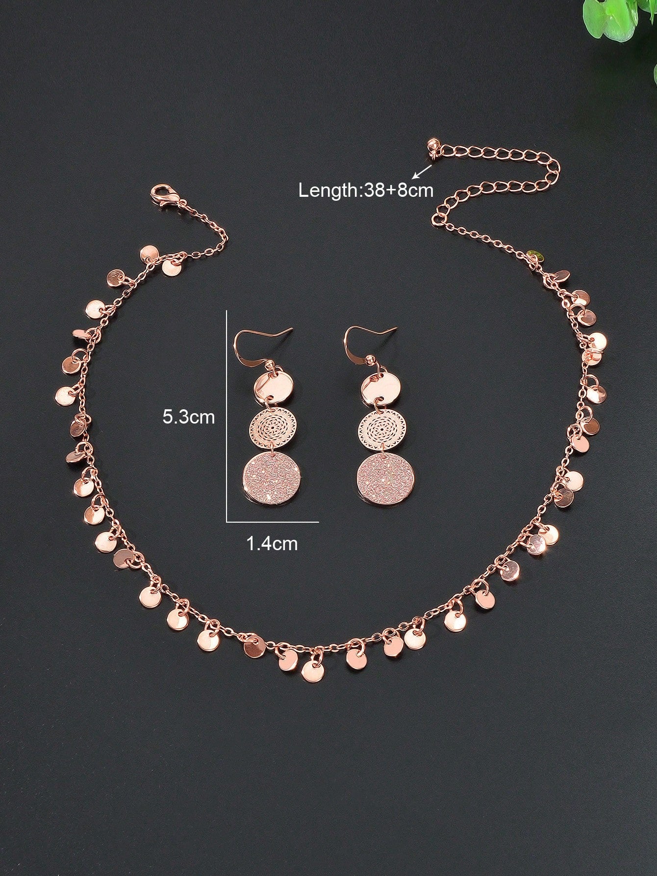 Radiant Rose Gold Multi-Disc Pendant Necklace & Earrings Set - Elegant Ensemble
