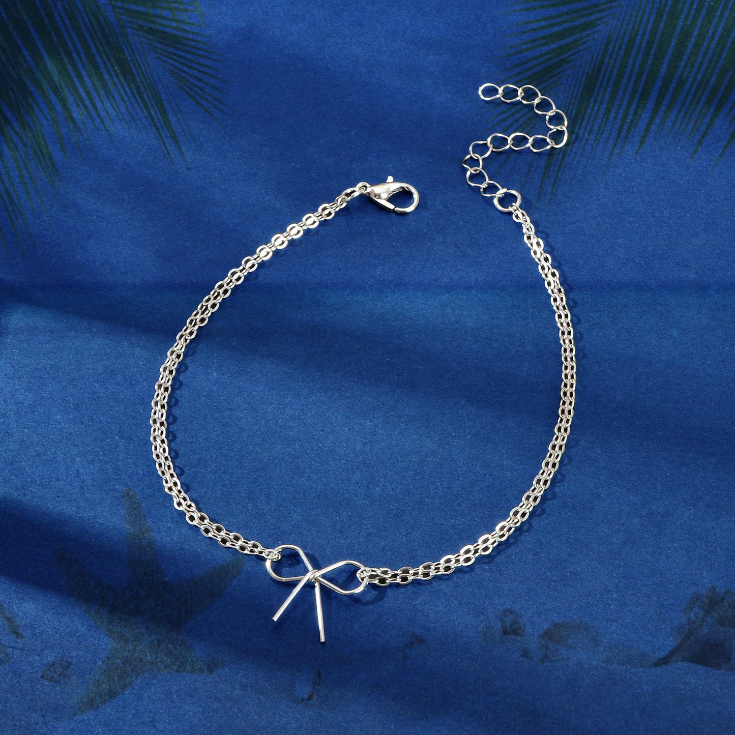 Minimalist Summer Gold Silver Bow Double Layer Chain Anklet Holiday Foot Jewelry
