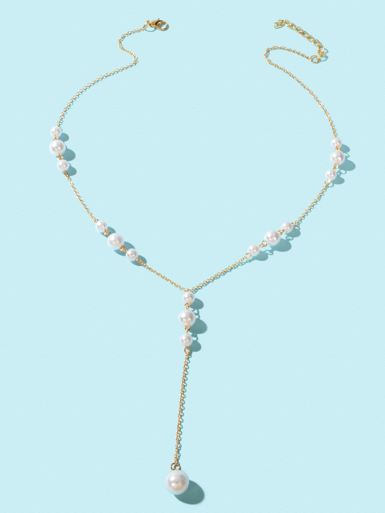 Elegant Pearl Bead Decor Gold Chain Y Style Long Pendant Necklace Party Jewelry