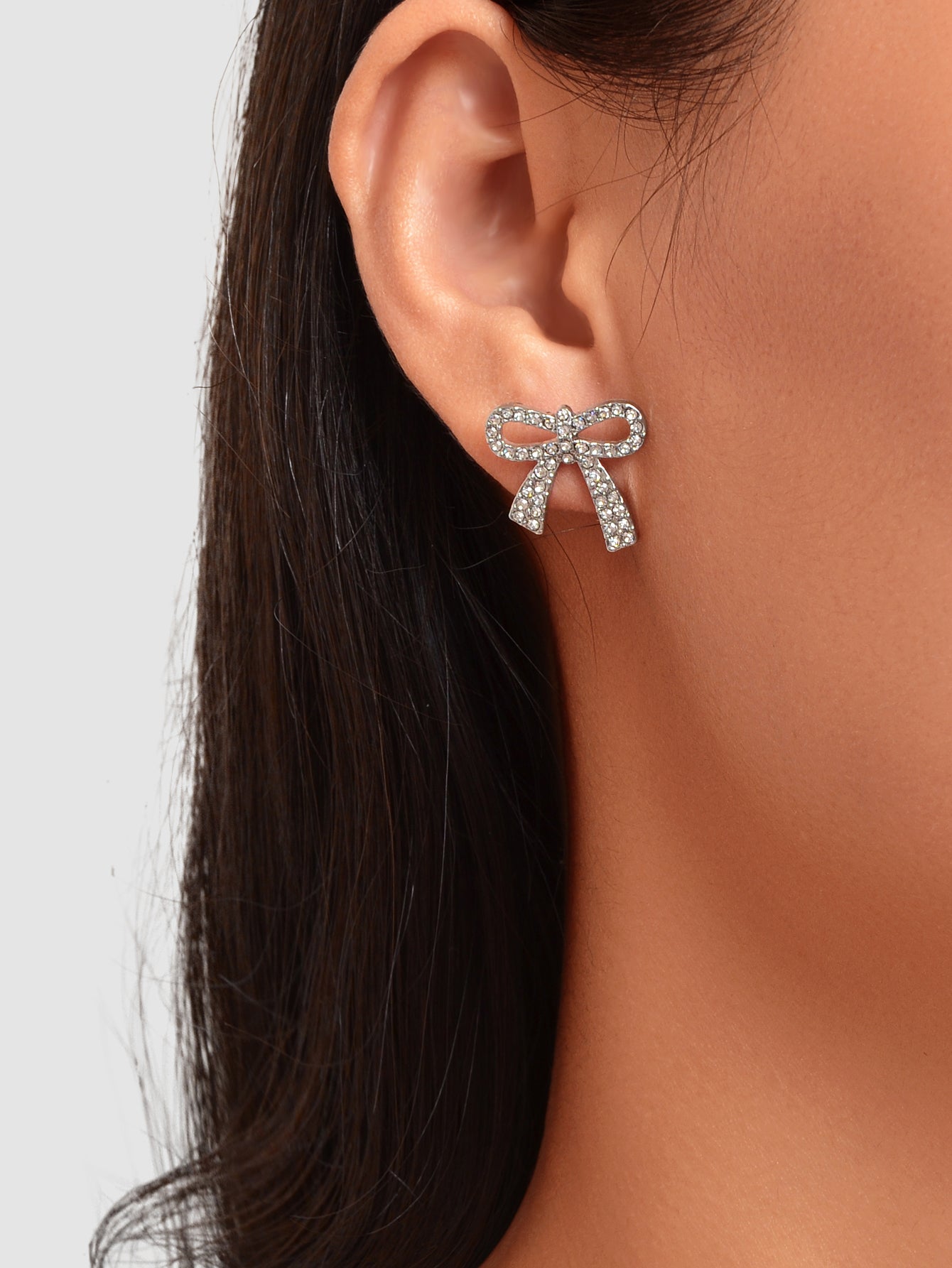 Party Jewelry Sparkly Rhinestone Gold Plated Bow-knot Stud Earrings Ladies Gifts