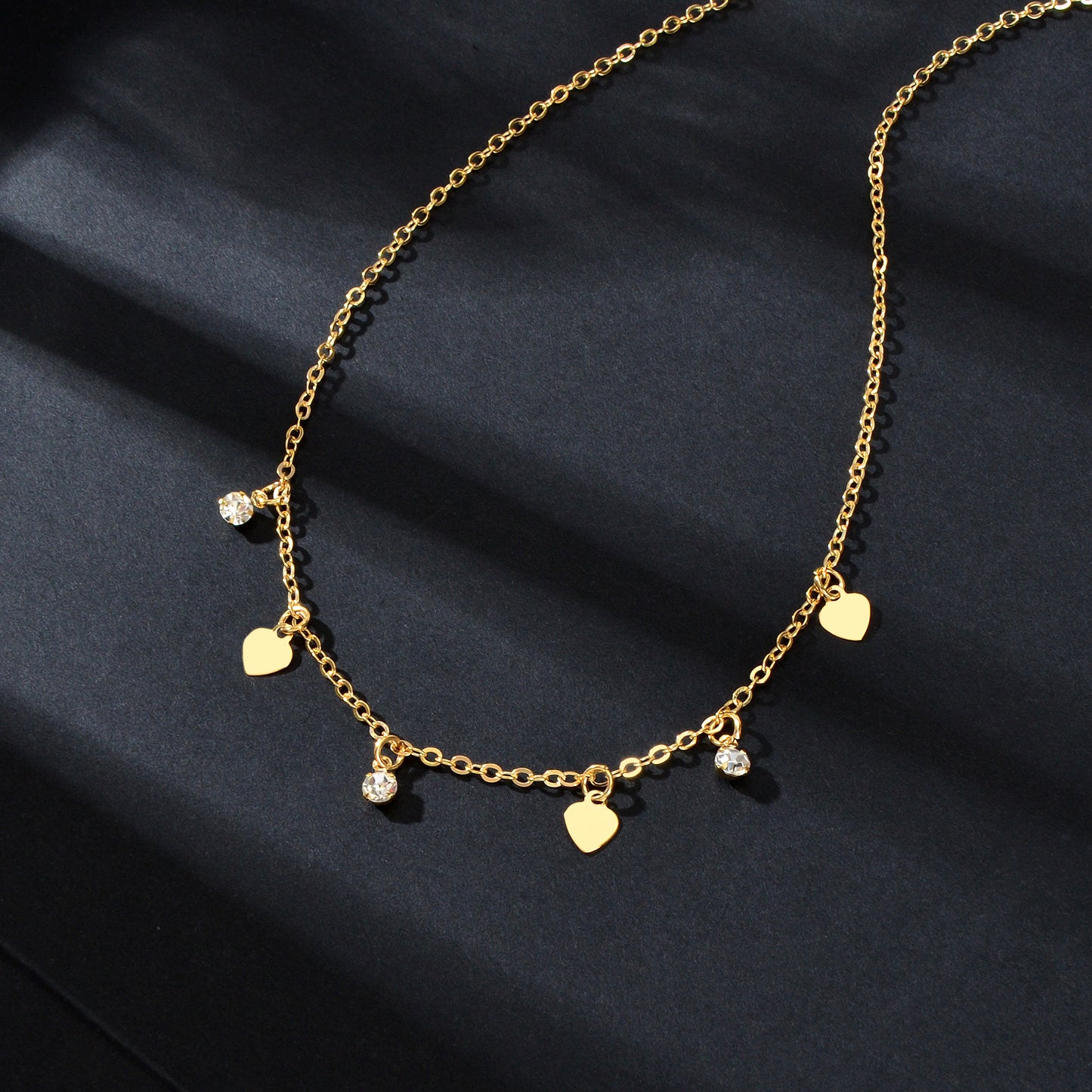 Gold Silver Chain Rhinestone Love Heart Disc Pendant Necklace Teens Party Gift