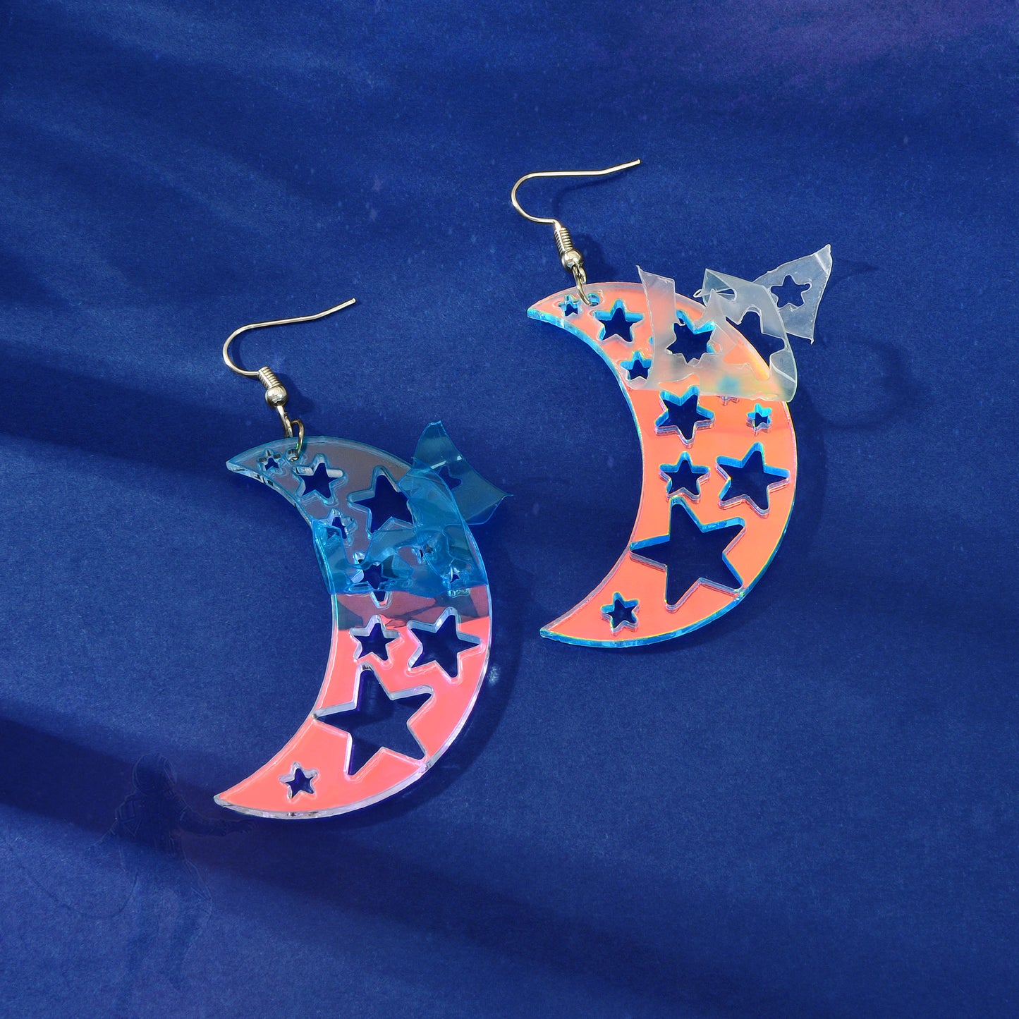 Acrylic Rainbow Colour Moon Star Hook Earrings Stunning Jewellery Gift 1 pair