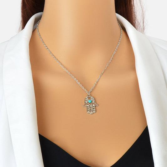 Dainty Gold Silver Chain Hollow Hamsa Hand Boho Charm Necklace Protection Lucky