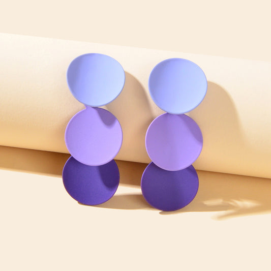 Sweet Gradient Pink Purple Round Dangle Stud Earrings Cool Girl Party Decoration