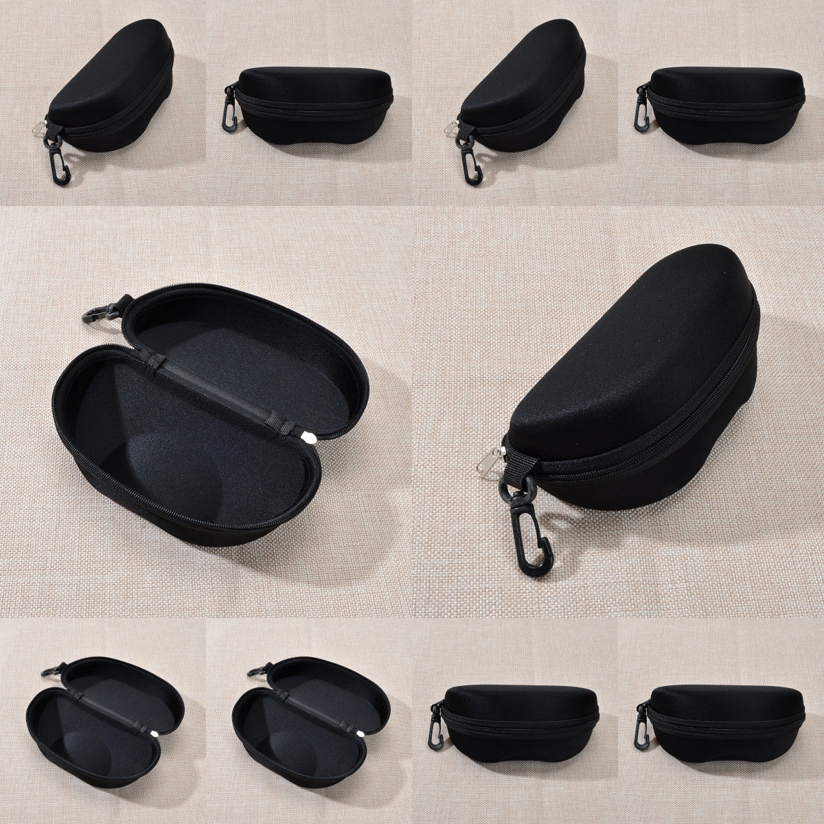 10 pcs Portable Hard Shell Sunglasses Case set Zipper Eyewear Eyeglasses Case with Hook for Women Men Travel Sports