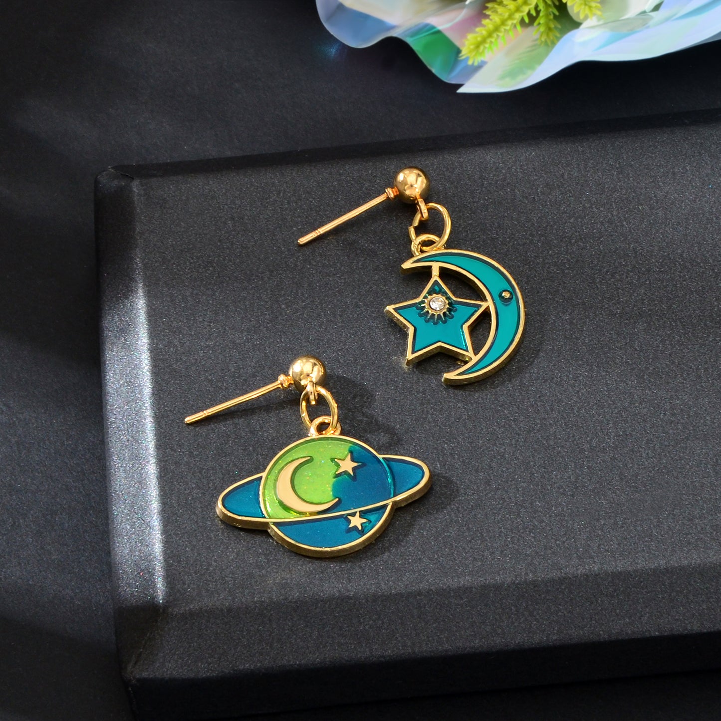 Asymmetrical Star Moon Planet Dangle Earrings Women Festival Social gatherings Jewelry