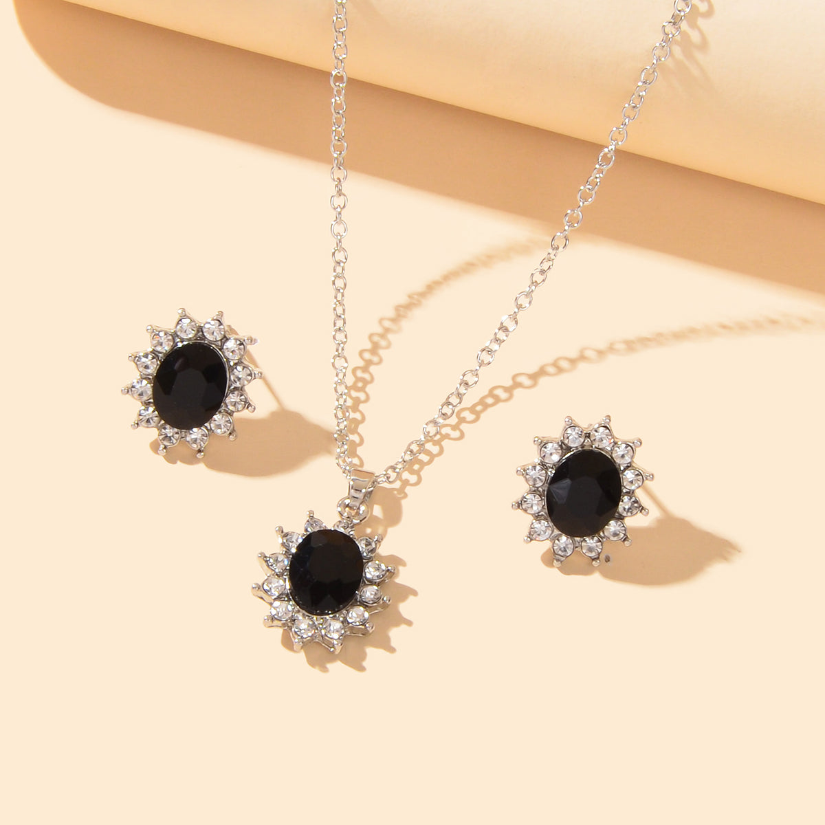 Anniversary Wedding Jewelry Blue Simulated Gemstone Charm Necklace Stud Earrings