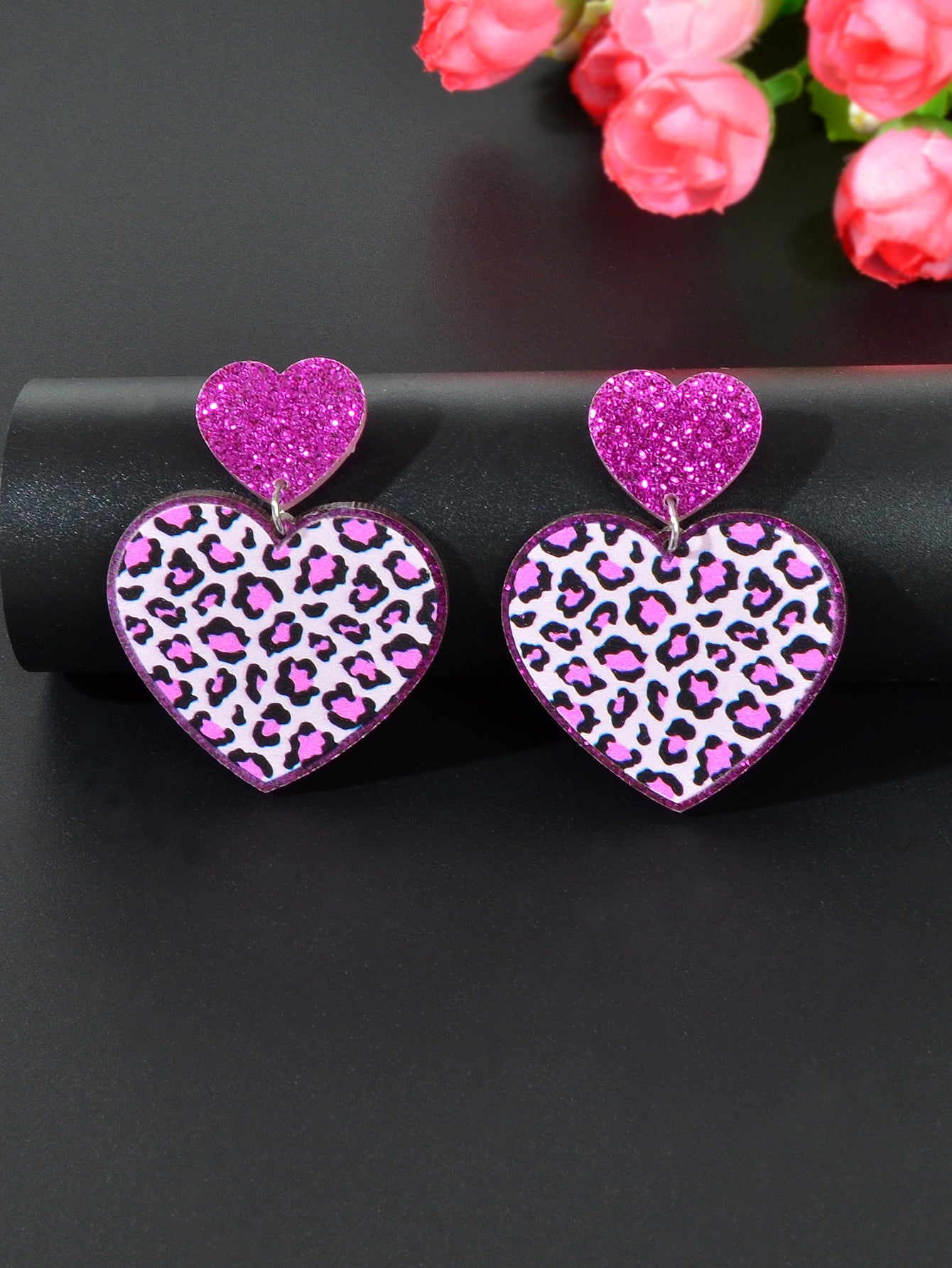 Colourful Leopard Print Heart Pendant Earrings Wild Style Statement Jewellery