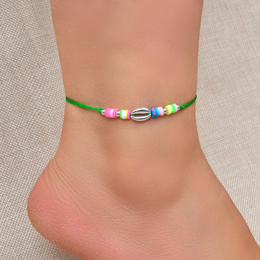 Boho Chic Candy Color Handmade Soft Beads Shell Anklet Adjustable Foot Jewellery