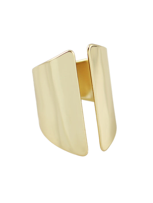 Solid Gold Colour Wide Metallic Cuff Ring Beautiful Women Anniversary Band Gift
