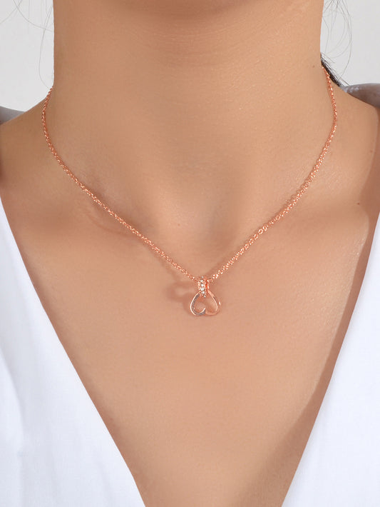 Wedding Engagement Jewelry Rose Gold Chain Rhinestone Circle Heart Charm Necklace
