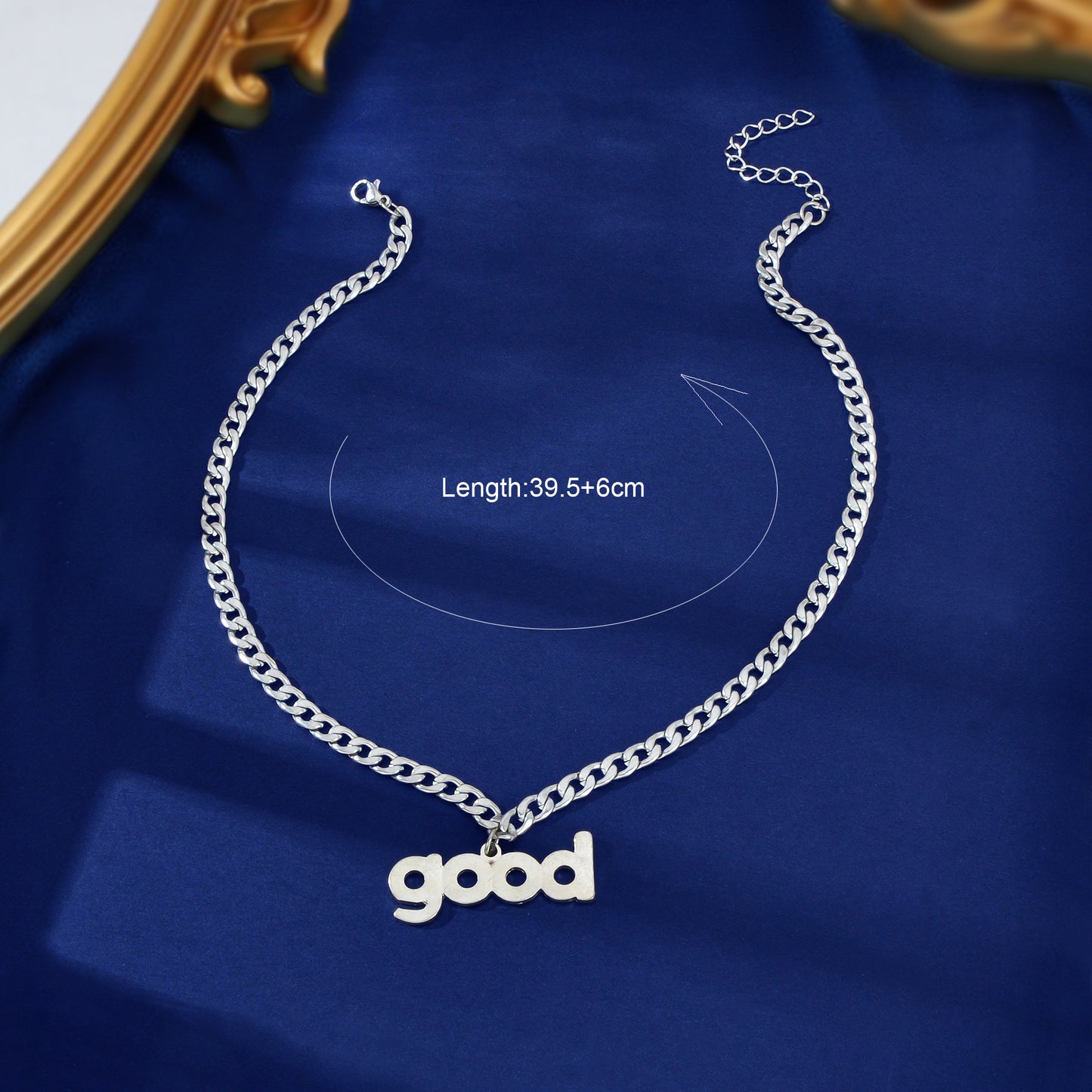 Street Sporty Silvery Thick Link Chain Good Letter Pendant Necklace Party Music Festival Jewelry