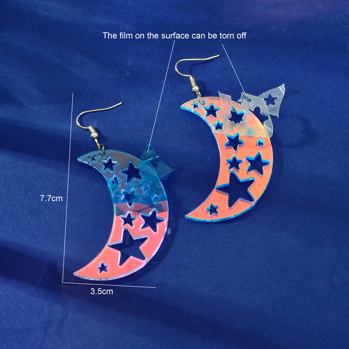 Acrylic Rainbow Colour Moon Star Hook Earrings Stunning Jewellery Gift 1 pair