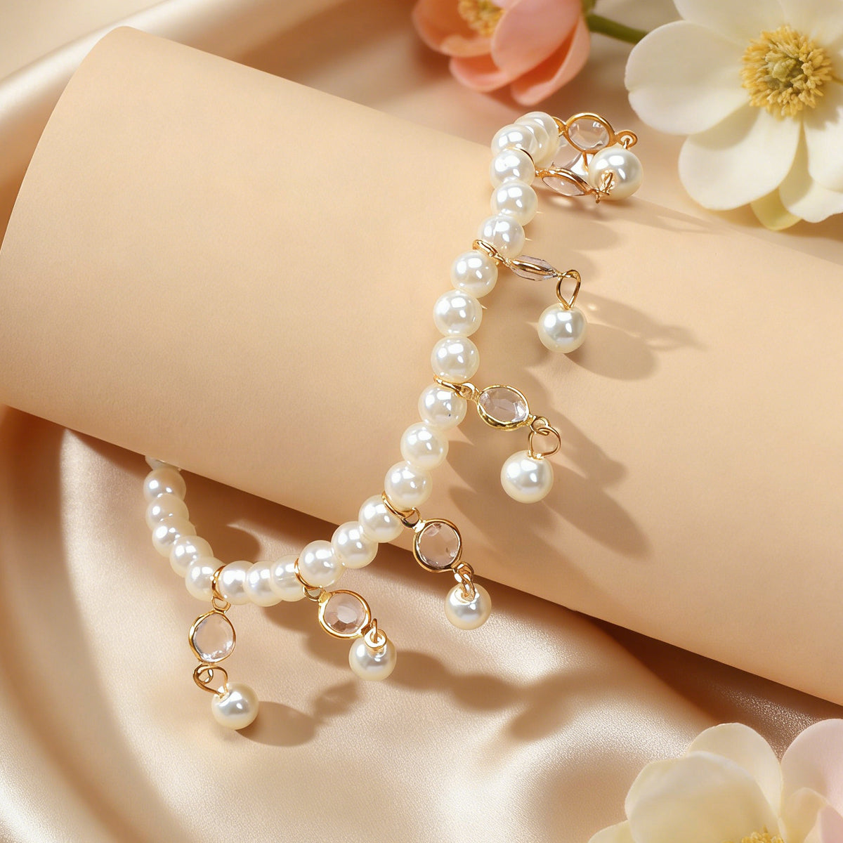 Feelontop Handmade Elastic Pearl Bead Anklet Barefoot Sandal Beach Bling Jewelry