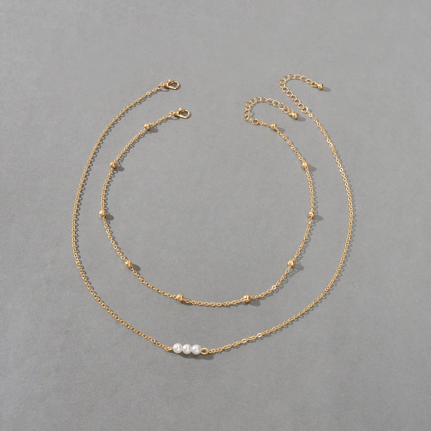 2pcs Female Jewellery Gold Silver Chain Beads Pearl Necklace Fashion Accessories