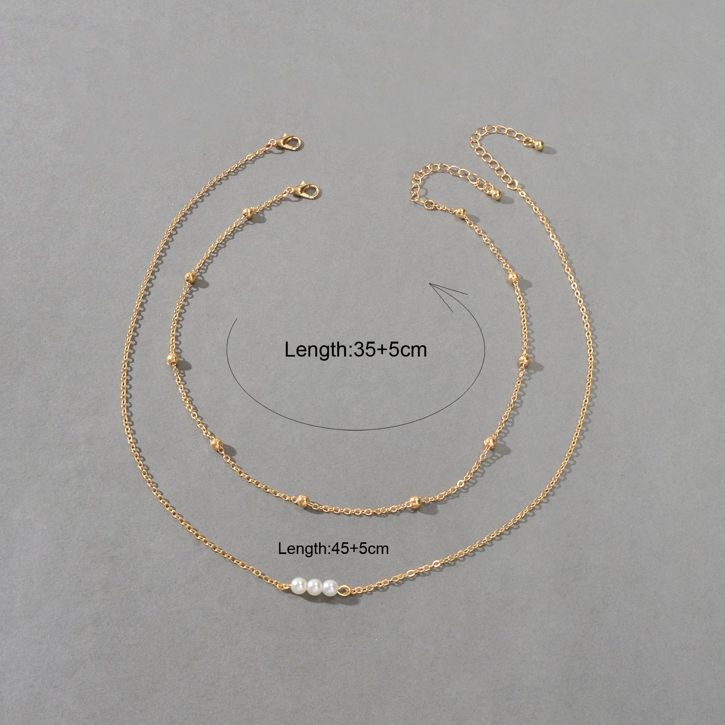 2pcs Female Jewellery Gold Silver Chain Beads Pearl Necklace Fashion Accessories