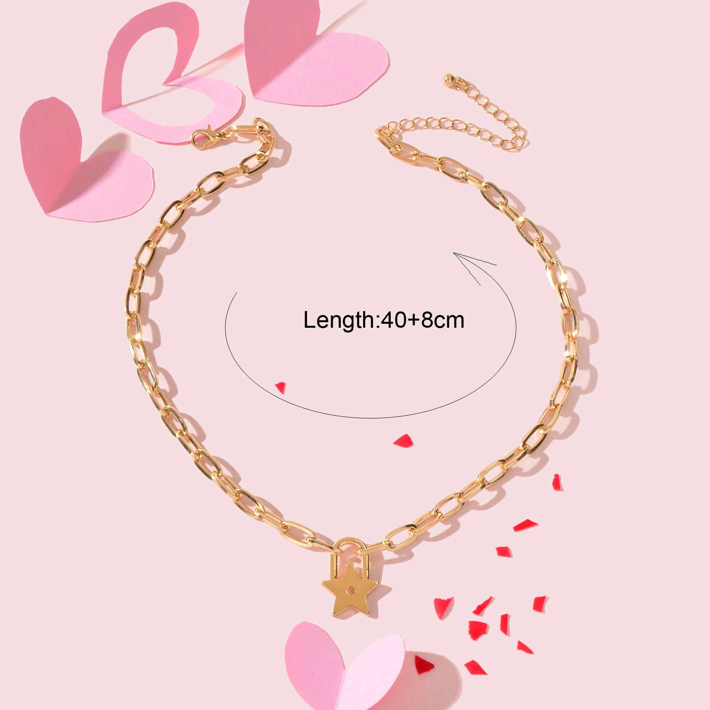 Trendy Jewellery Gold Paperclip Chain Star Lock Pendant Collar Choker Necklace
