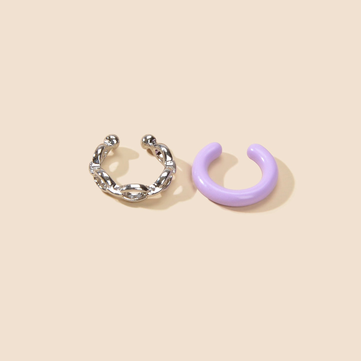 Cartilage Jewellery 2 pcs Boho Purple Resin Silver Metal Cuff Earrings Ear Cuff