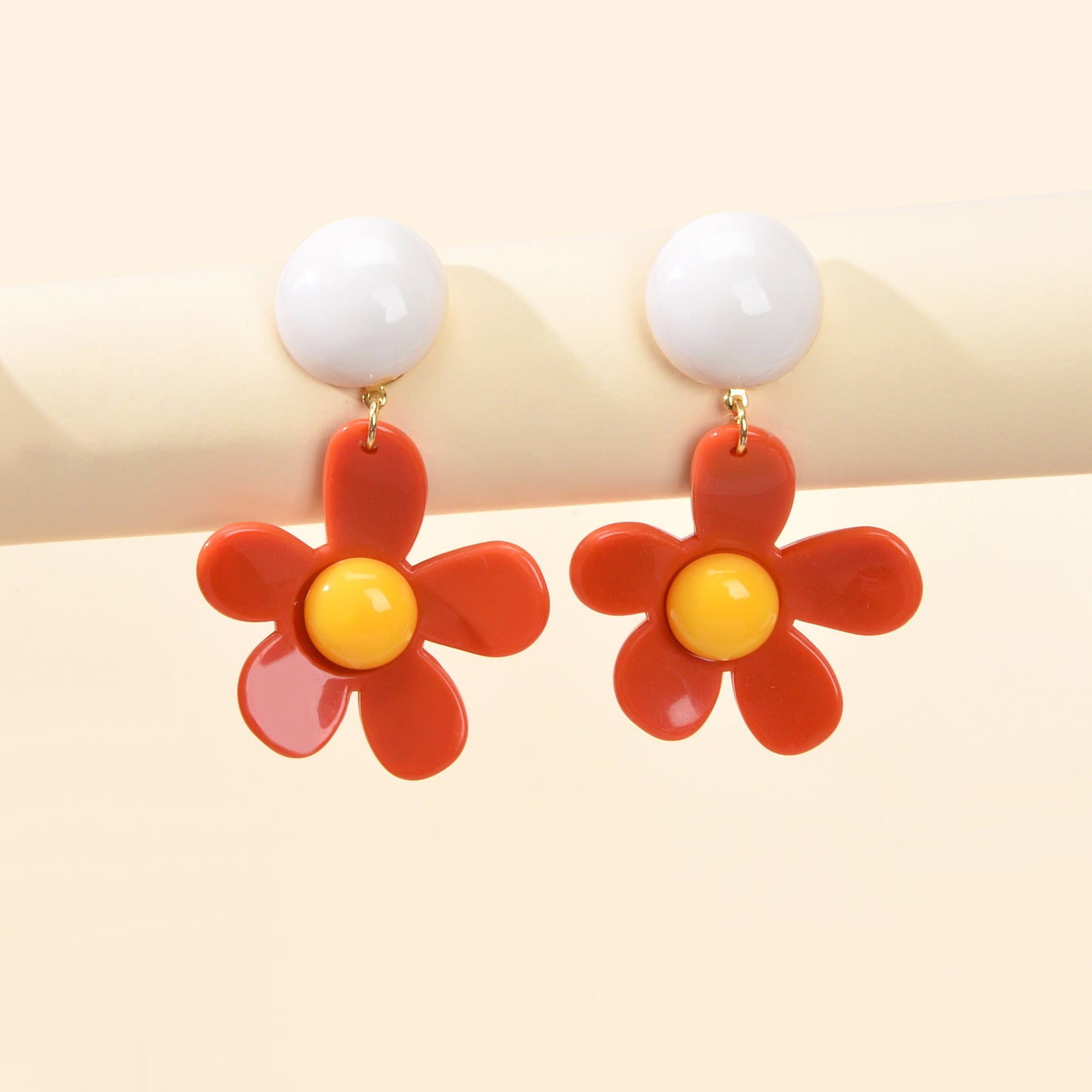 Sweet Women Accessories Red Flower Dangling Elements Acrylic Daisy Chic Earrings