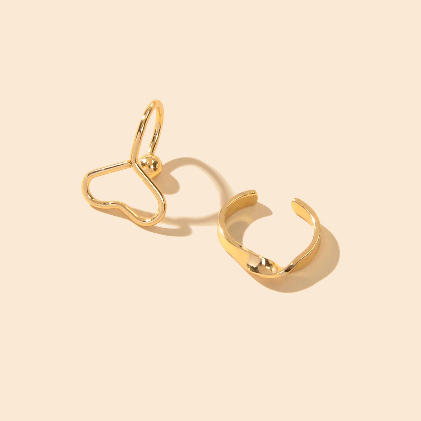 2pcs Minimalist Cartilage Jewellery Gold Metal Heart Geometric Earrings Ear Cuff