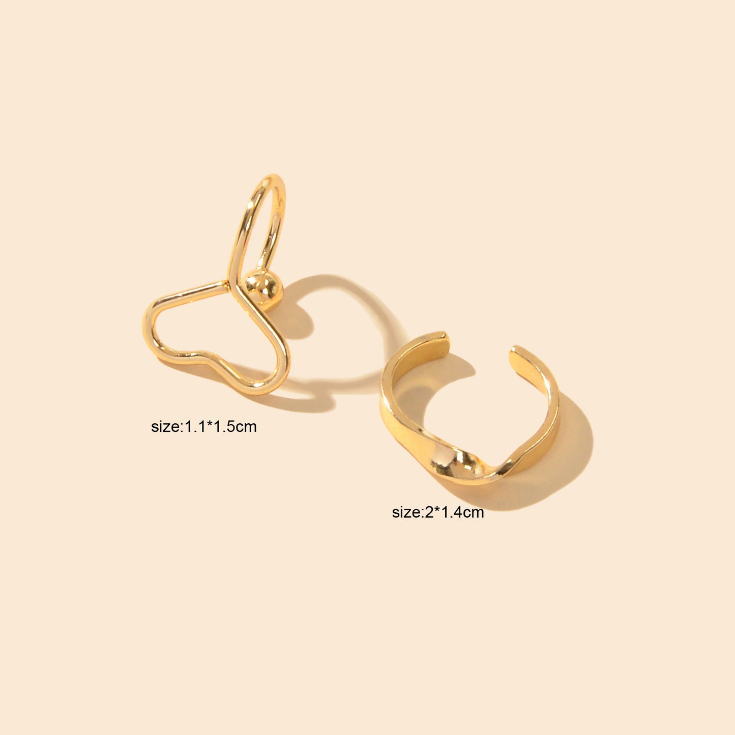 2pcs Minimalist Cartilage Jewellery Gold Metal Heart Geometric Earrings Ear Cuff