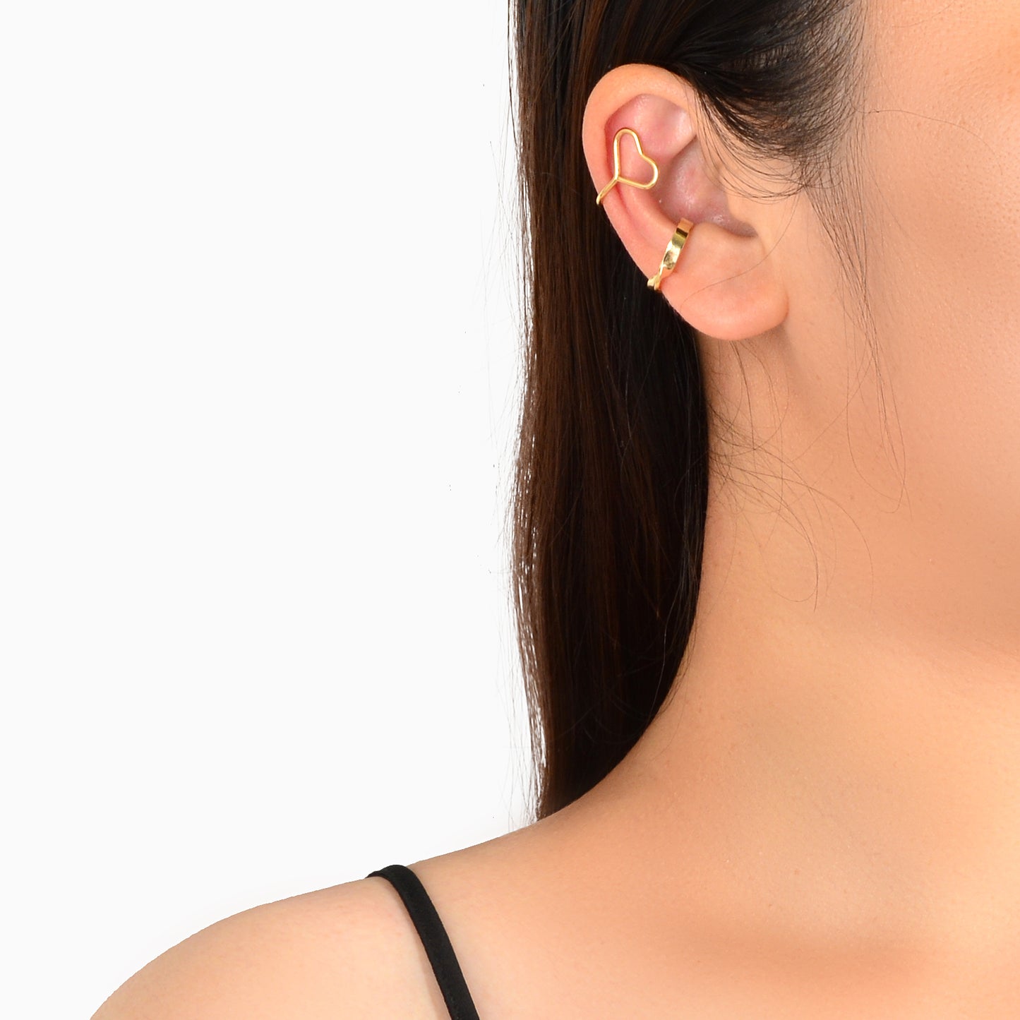 2pcs Minimalist Cartilage Jewellery Gold Metal Heart Geometric Earrings Ear Cuff
