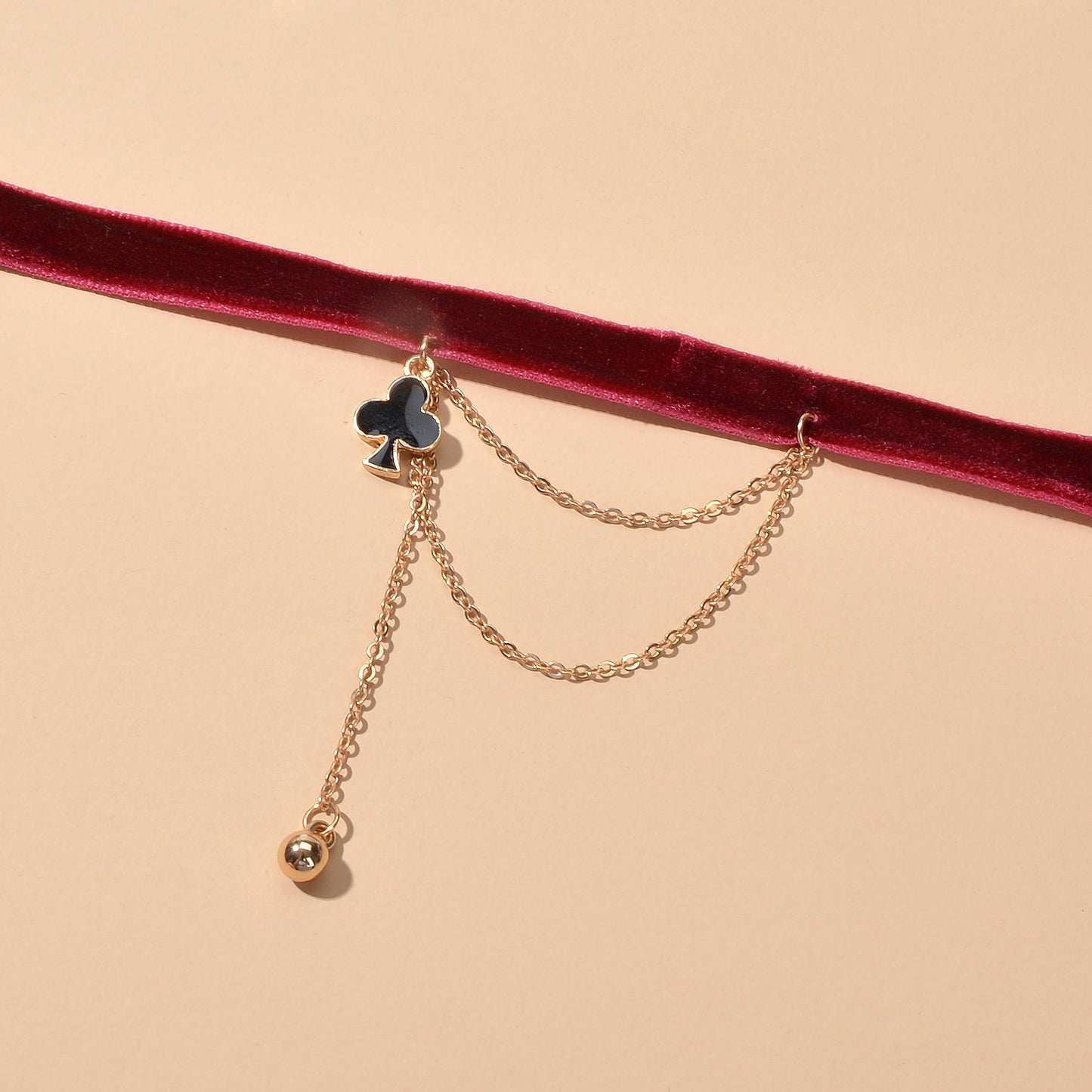Retro Winered Poker Charm Gold Chain Velvet Tattoo Choker Short Necklace Collar