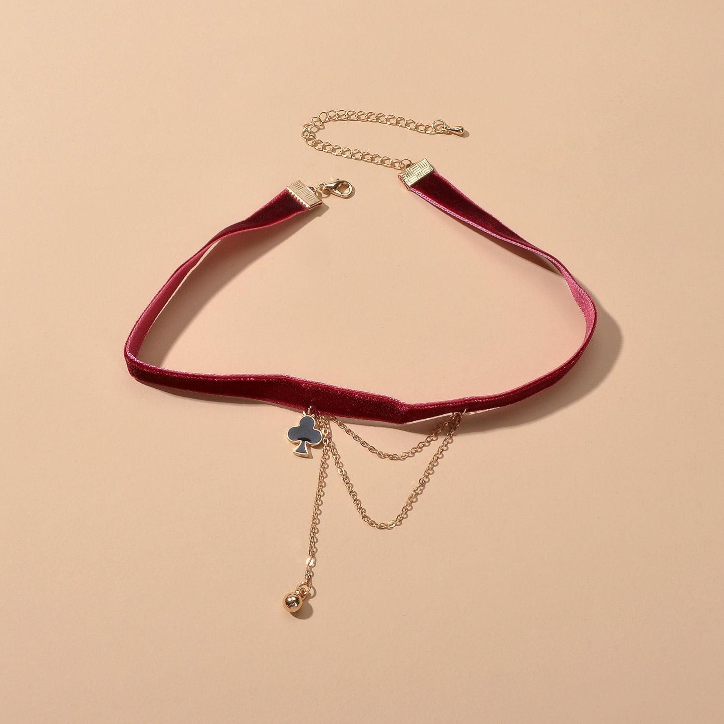 Retro Winered Poker Charm Gold Chain Velvet Tattoo Choker Short Necklace Collar