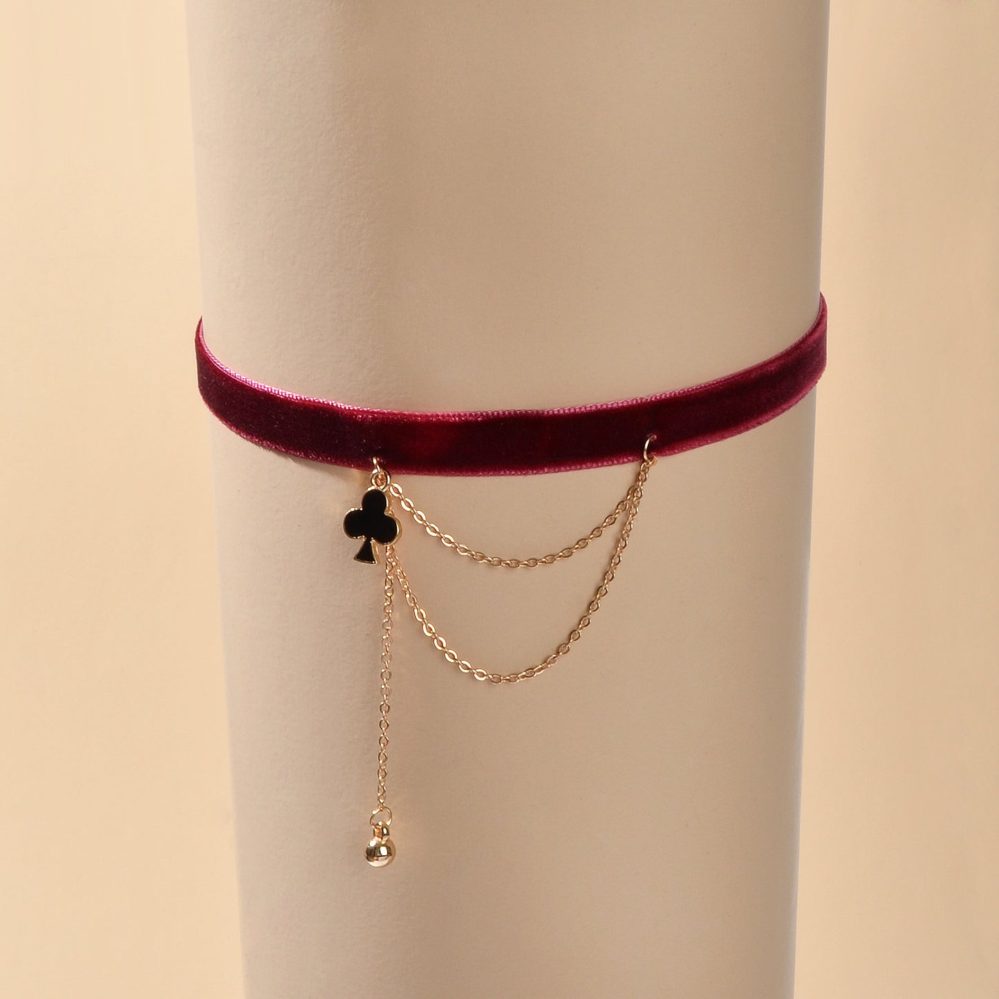 Retro Winered Poker Charm Gold Chain Velvet Tattoo Choker Short Necklace Collar