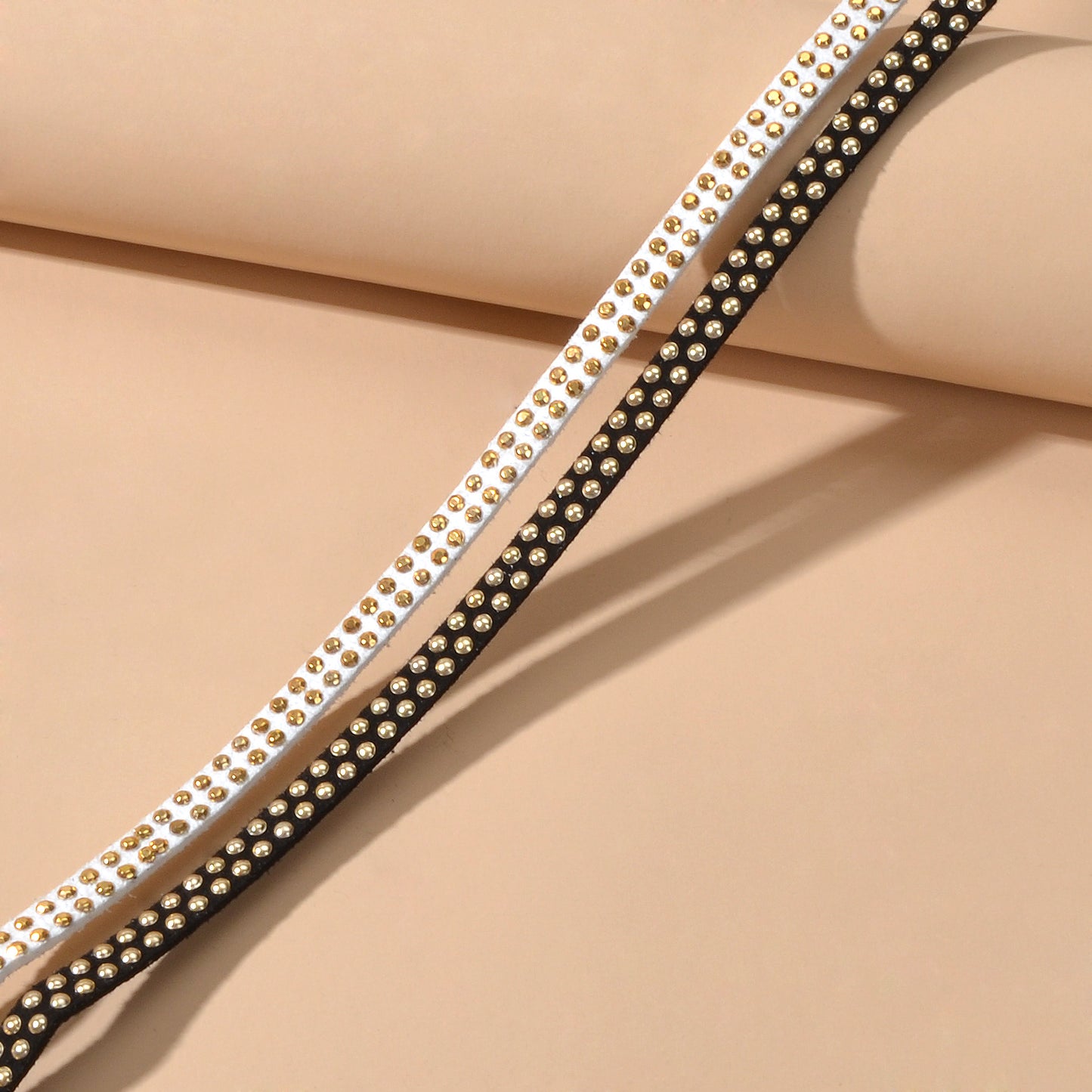 Gothic Punk Gold Metal Dot Black White Suede Double layer Tattoo Choker Necklace