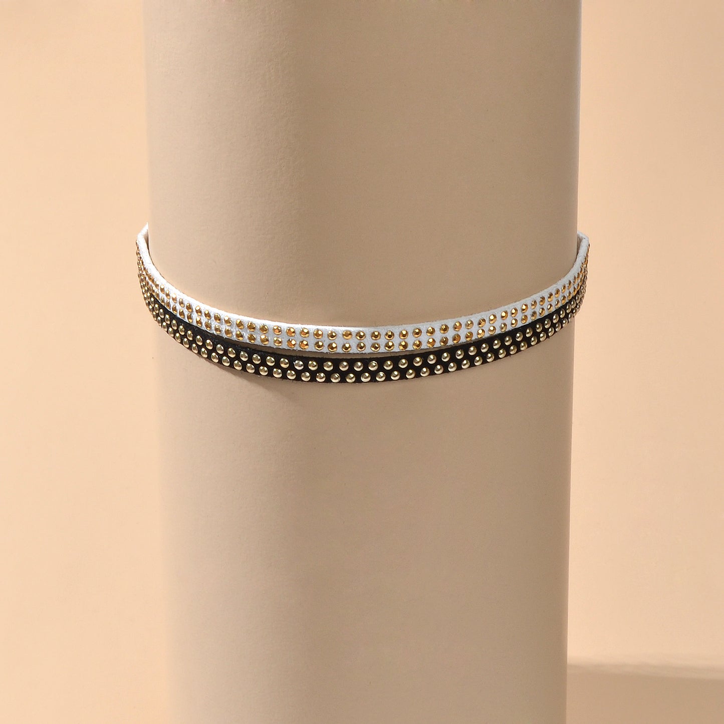 Gothic Punk Gold Metal Dot Black White Suede Double layer Tattoo Choker Necklace