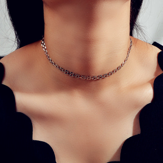 Female Jewellery Minimalist Gold Silver Link Chain Necklace Short Choker Collar