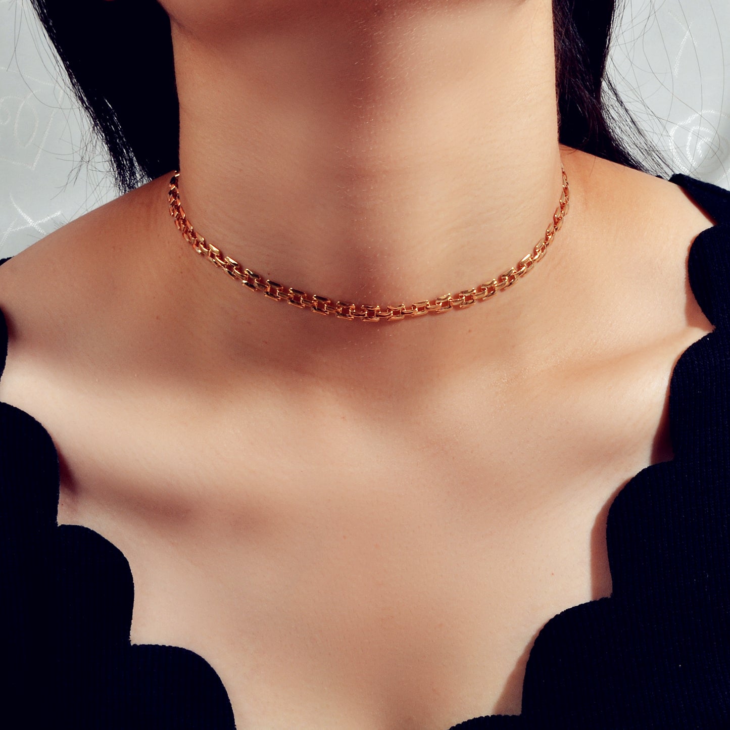 Female Jewellery Minimalist Gold Silver Link Chain Necklace Short Choker Collar