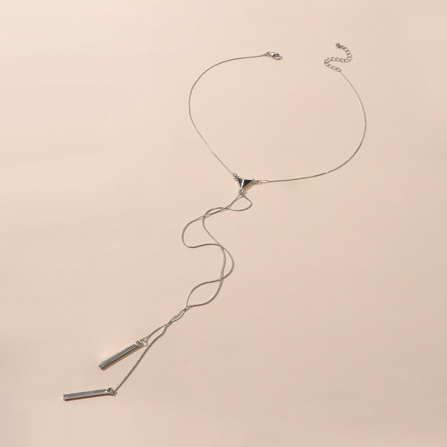 Punk Long Silver Chain Y shape Strip Charm Necklace Women Statement Jewellery