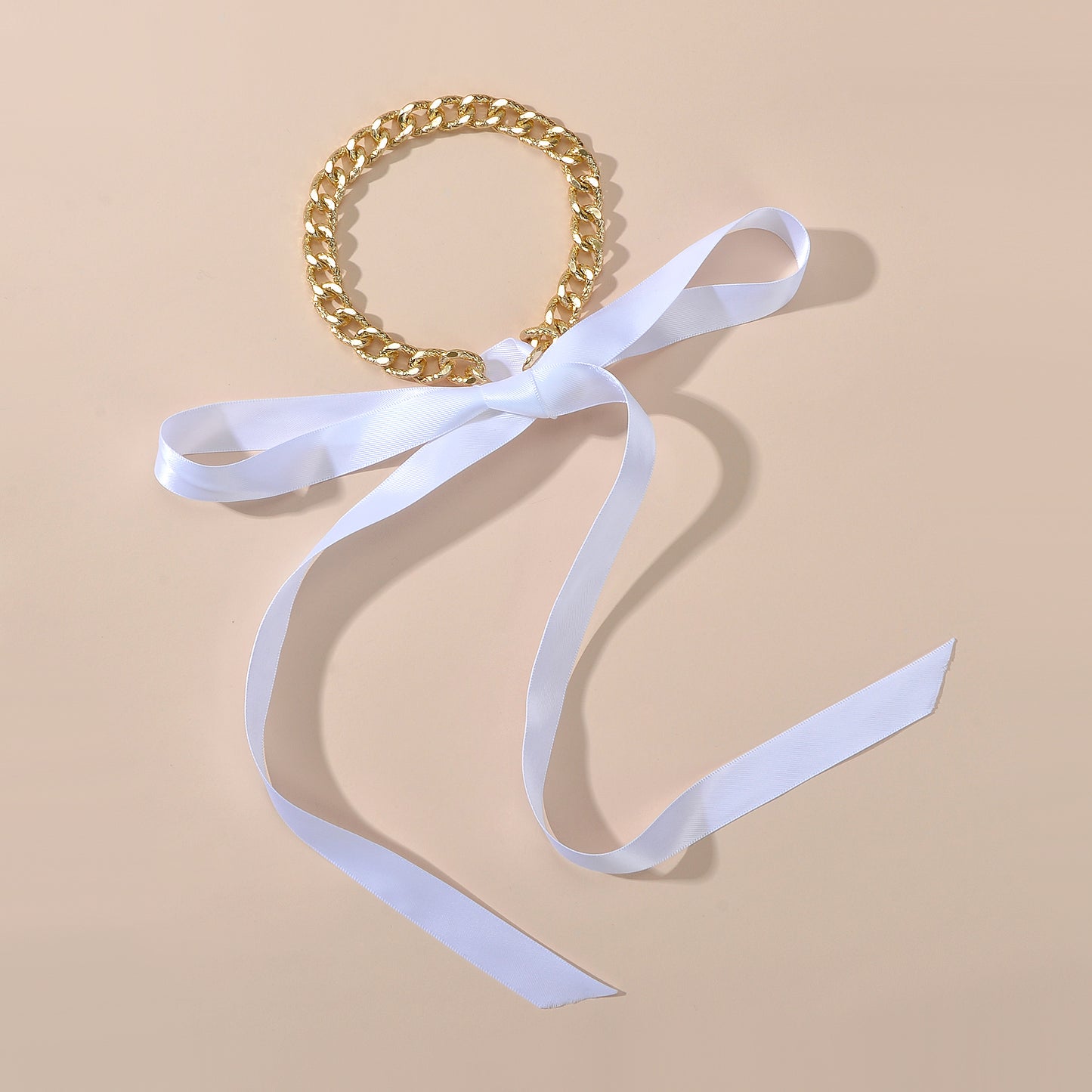 Punk Retro Chain Black White Long Ribbon Bowknot Collar Choker Women Necklace