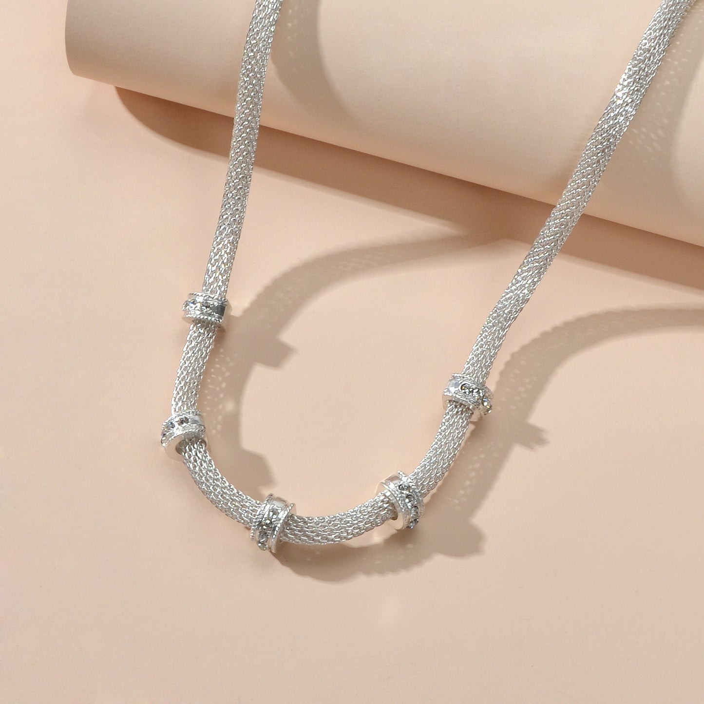 Rhinestone Silver Chain Short Clavicle Necklace Wedding Party Textured Jewellery