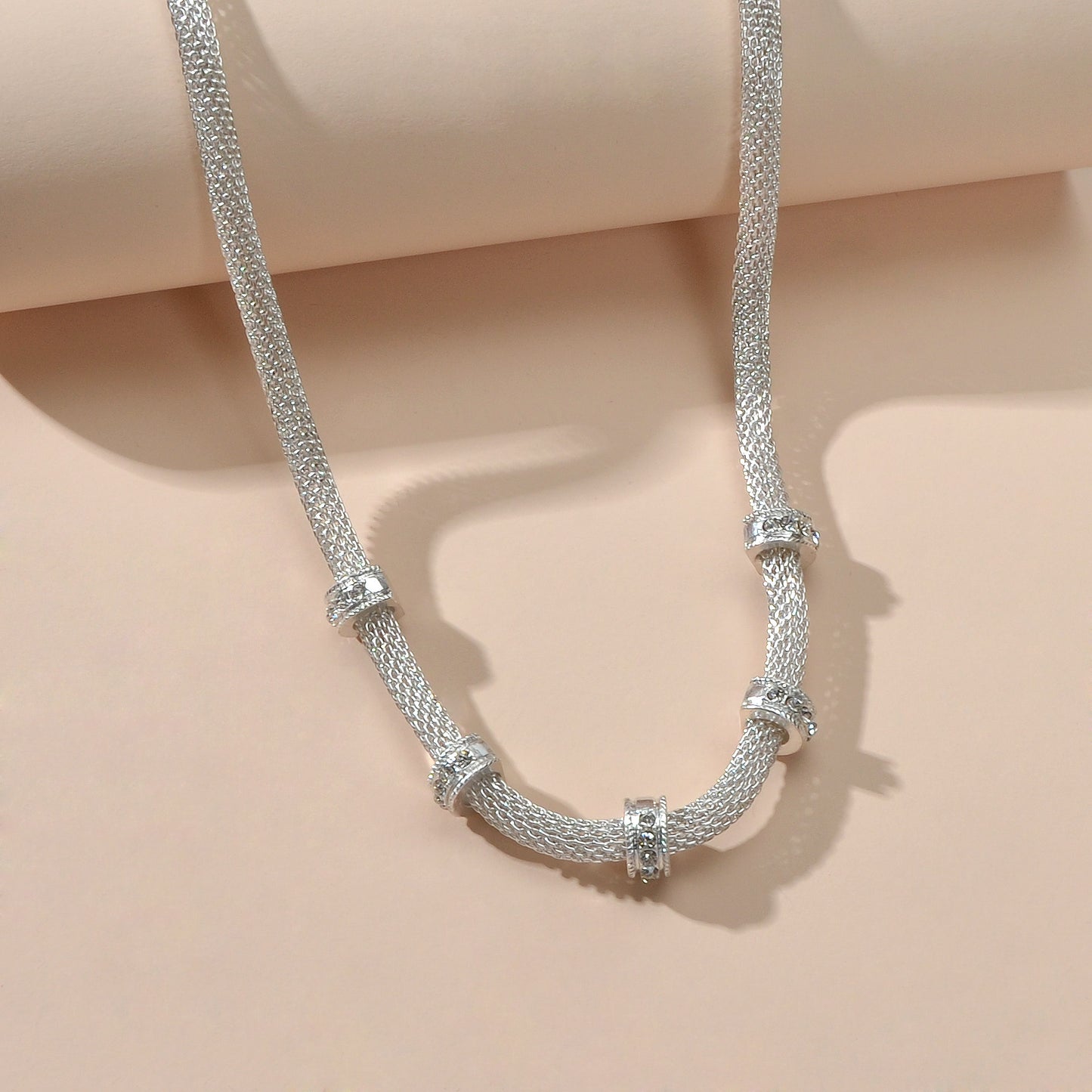 Rhinestone Silver Chain Short Clavicle Necklace Wedding Party Textured Jewellery