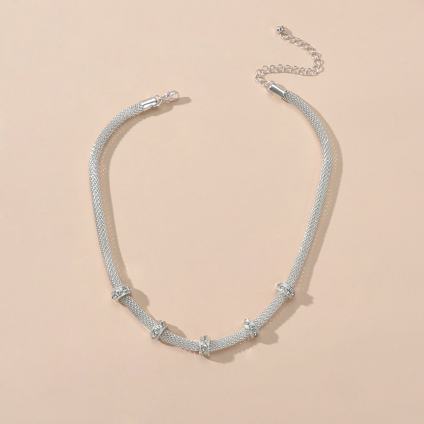 Rhinestone Silver Chain Short Clavicle Necklace Wedding Party Textured Jewellery